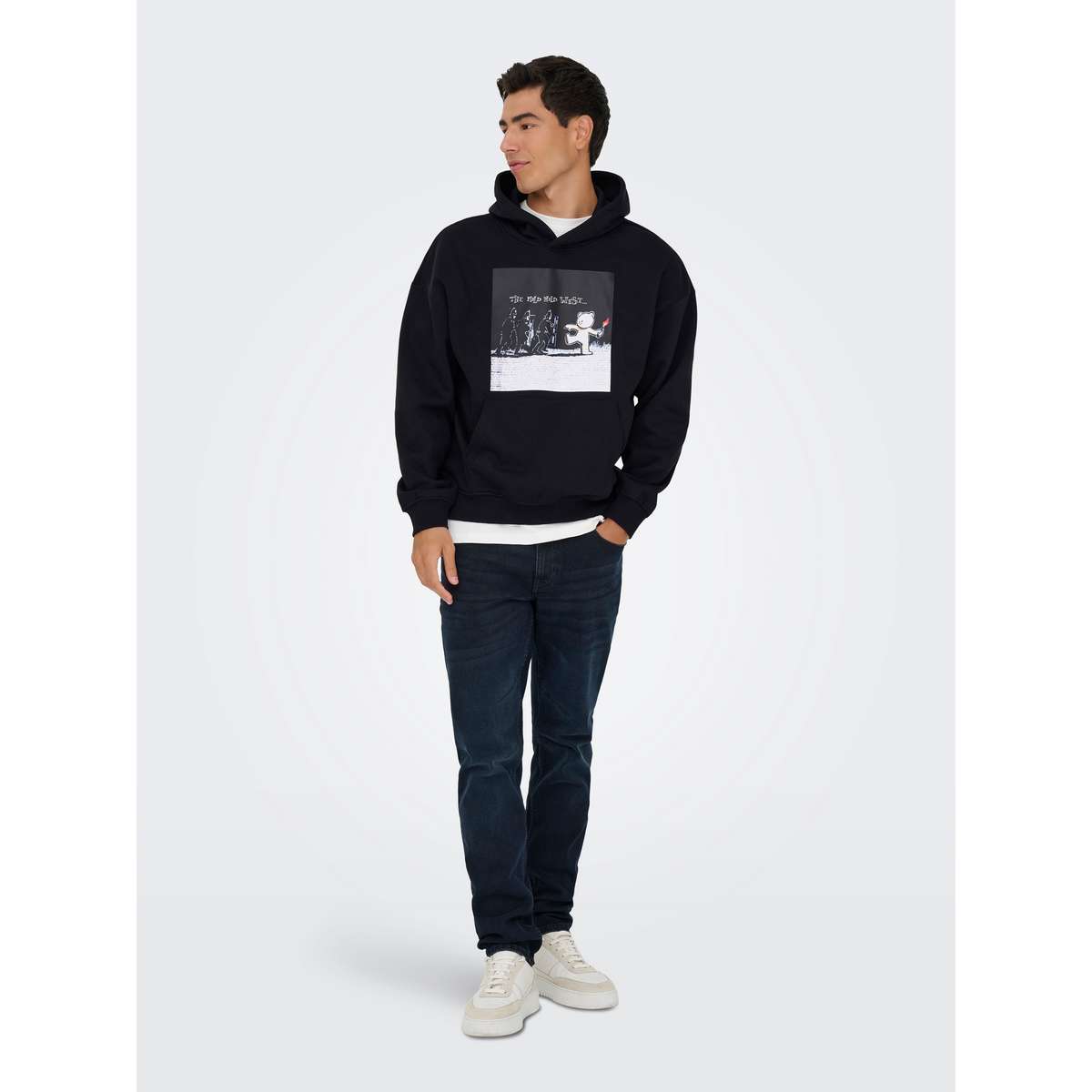 ONLY & SONS MENS REGULAR FIT COTTON BANKSY VTG HOODIE VD Black MILD WEST - Μαύρο - XXL